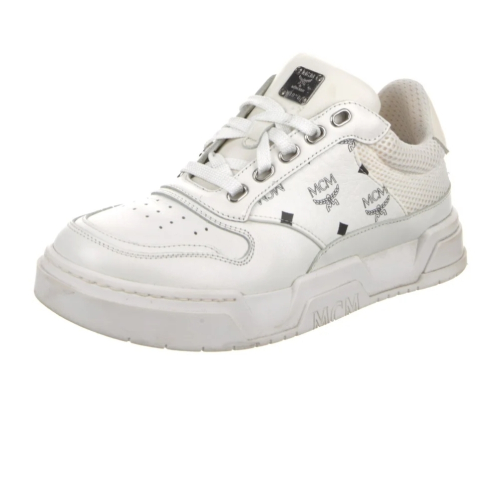MCM White Logo Low-Top Leather Sneaker - Picture 3 of 3